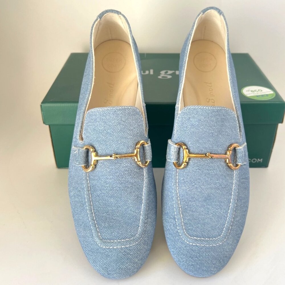 Paul Green Jean Loafers Denim Leather Flats Women Size 9.5